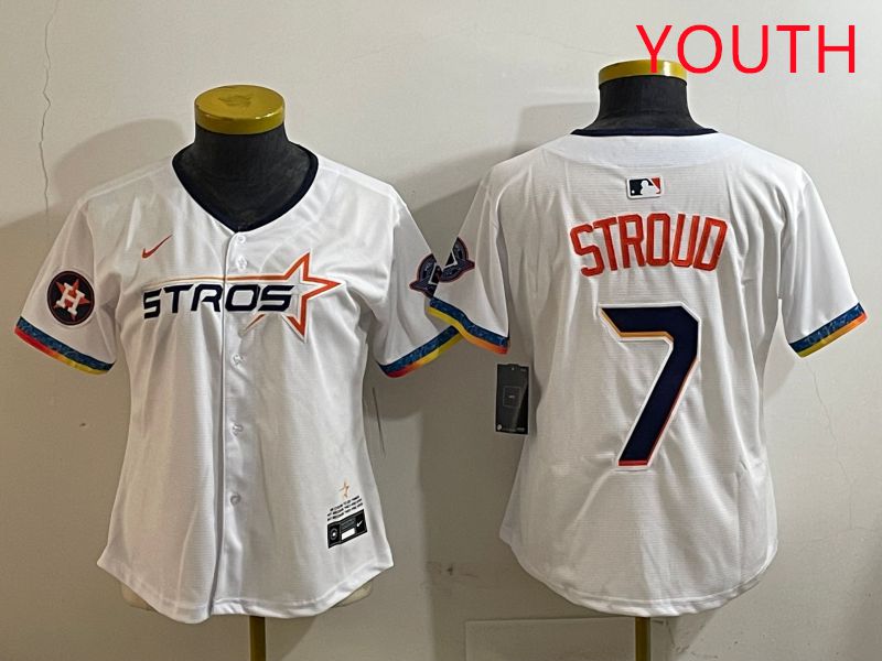 Youth Houston Astros 7 Stroud White Fourth generation Joint Name Nike 2025 MLB Jersey style 9